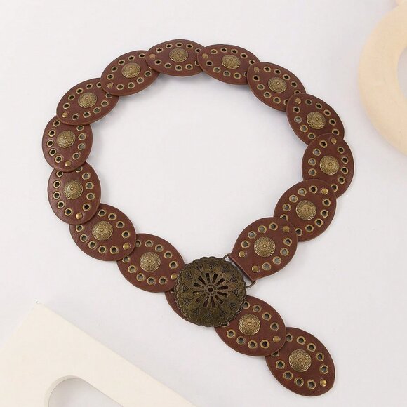 Brown Boho Women's Heart Patchwork Belt - Picture 4 of 4